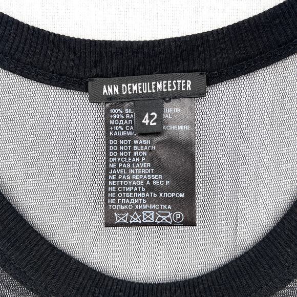 ANN DEMEULEMEESTER Sheer Mini Tank Dress Black 6 8 Black Silk Mesh Scoop Neck - Picture 8 of 15
